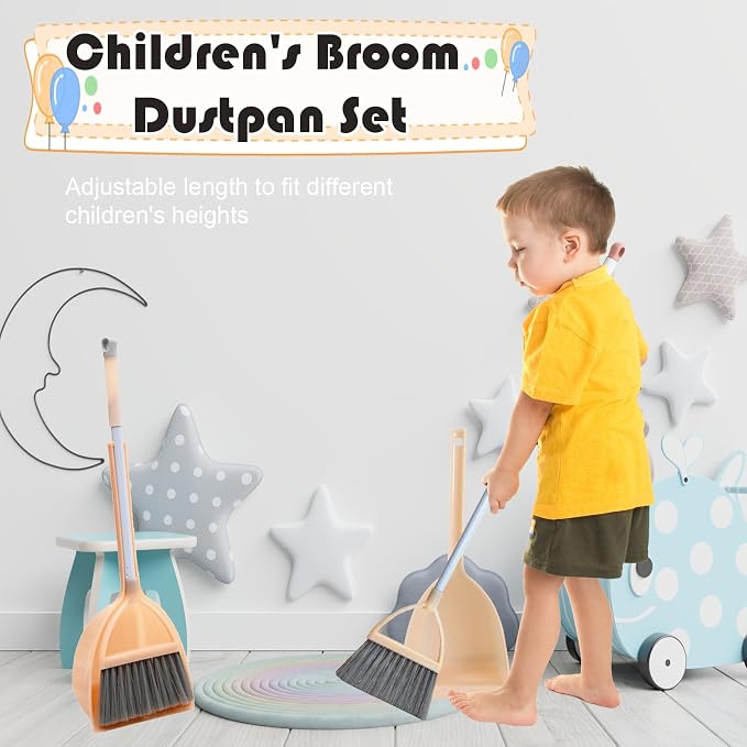 Mini Broom with Dustpan for Kids,Little Housekeeping Helper Set (Light Blue)