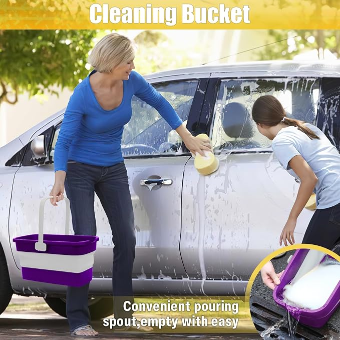 Collapsible Bucket with Handle for Mop Windows Cleaning,3 Gallon | Silicone Square Wash Bucket for Car Washing | Cleaning Supplies Organizer Plastic Water Bucket for Storage