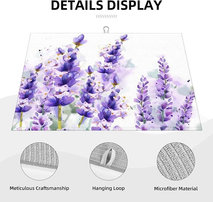Lavender Dish Drying Mat For Kitchen Counter, Super Absorbent Microfiber Dish Drying Pad, Kitchen Gadgets For Easy Clean Multi-Use Large 18"x24"