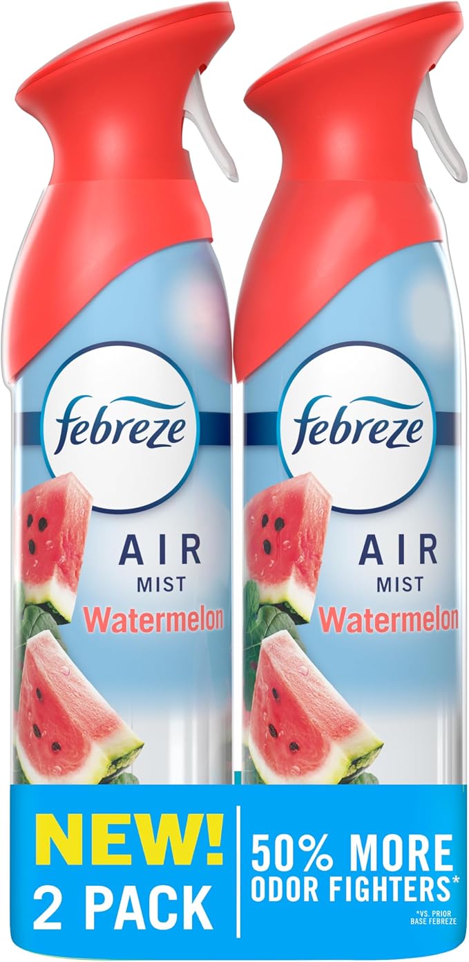 Febreze Air Mist, Air Freshener Spray, Odor Fighting Room Spray, Deodorizer for Home Bathroom Kitchen Office Apartment Dorm Room Classroom, Watermelon Scent, 8.1oz (Pack of 2)