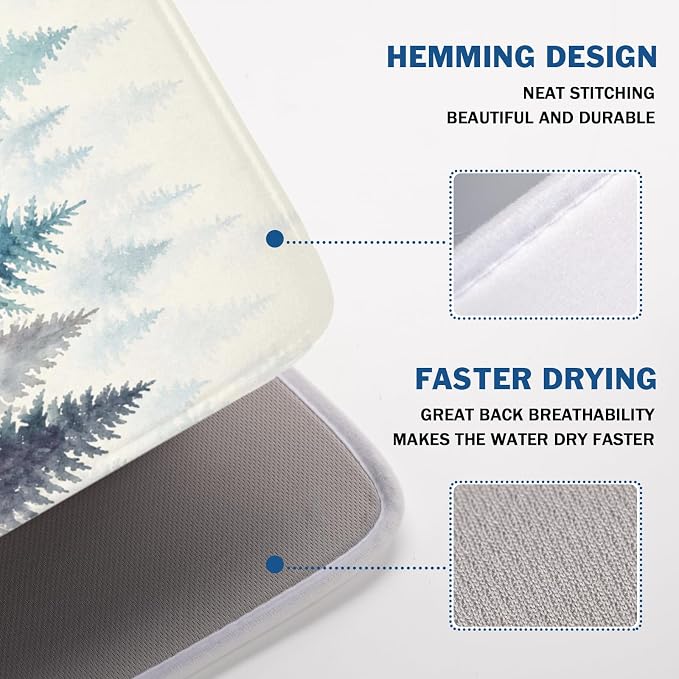 Giwawa Pine Tree Dish Drying Mat Natural Forest Fog Microfiber Dishes Pad 18x24 Inch Absorbent Fast Dry Dish Drainer Rack Mats for Kitchen Counter