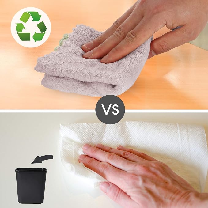 kimteny Cleaning Cloths Kitchen Towels Microfiber Washcloths Lint Free Dish Cloth Reusable Dishtowels Household Super Absorbent Fast Drying, 10"x10", Pack of 5 (Green-Grey)