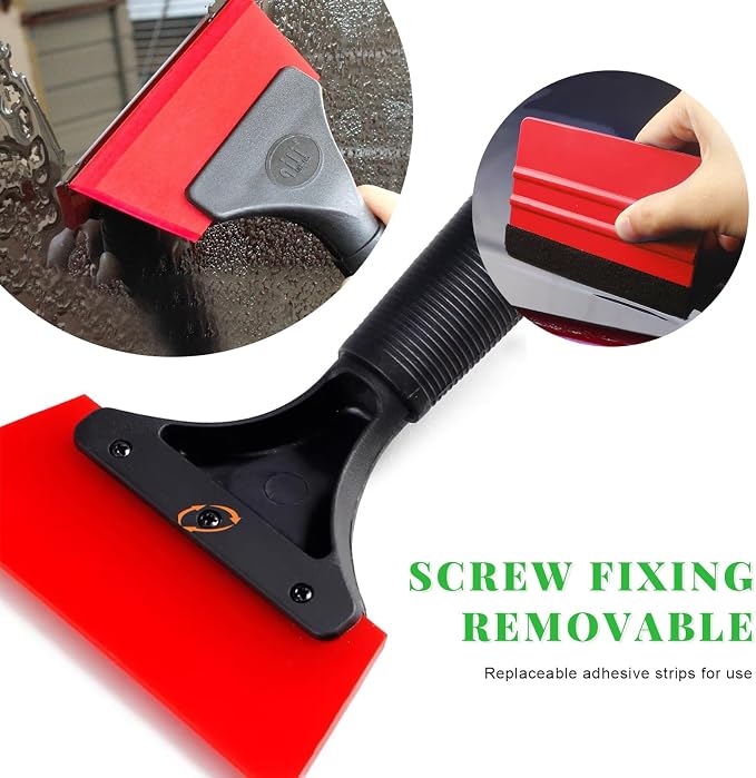 Yourkar 2 PCS Window Tint Kit Tools, Professional Vinyl Wrap Kit with Plastic Squeegee & Felt Squeegee, Universal Privacy Film Installation Tint Tools for Vehicle Glass Home (Red)