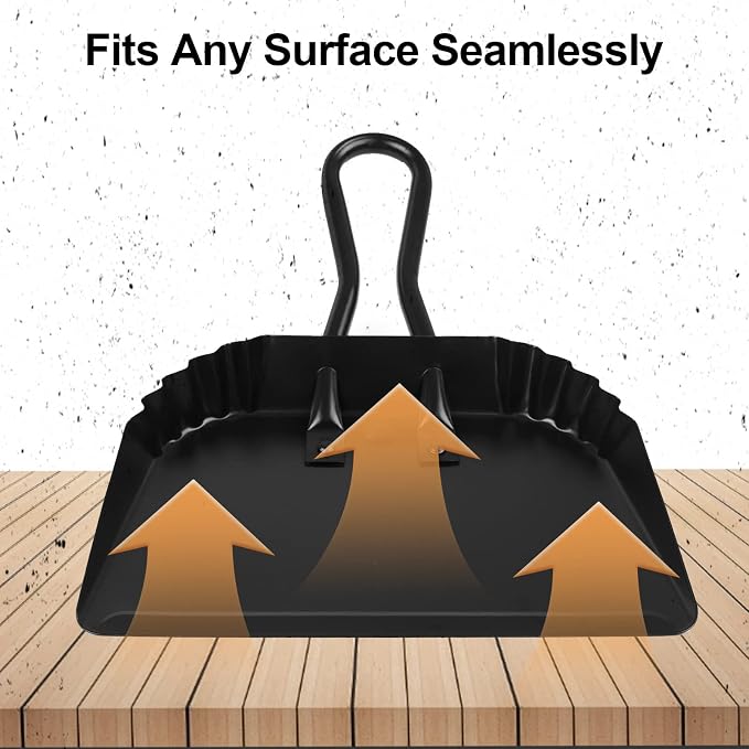 Heavy-Duty Metal Dust Pan-10”Wide Handheld Angled Dustpan with Grip Handle | Stainless Steel Dust Pan with Handle,Precision Edge for Small Debris,Black Hanging Dustpan for Home,Fireplace Ash,Wood Stove