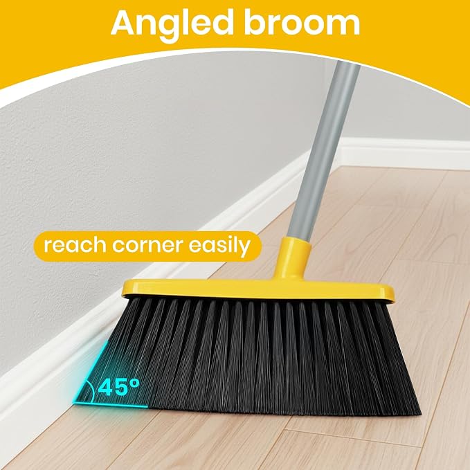 Stand Up Dustpan and Broom Set 50” Long Handle Broom with Dust Pan, with Self Cleaning Combe for Ergonomic Home Office Classroom Indoor Sweeping