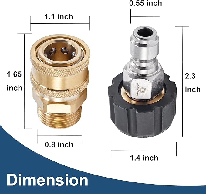 Raincovo Pressure Washer Quick Connect Fittings, M22 14mm to 3/8 Inch | Quick Connect Pressure Washer Hose Adapter, 4 Pieces