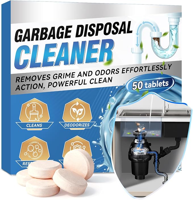 Garbage Disposal Cleaner And Deodorizer 50 Packs, Powerful Sink Drain Cleaner Tablets, 1 Year Supply Kitchen & Bathroom Drain Cleaner for Sink, Shower, Toilet, Home Cleaning Essentials