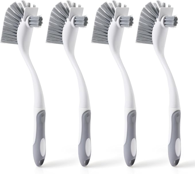 4 Pack Heavy-Duty Dish Scrub Brushes with Long Handle | Stiff Non-Scratch Bristles, Multi-Purpose Kitchen Cleaning Brushes for Pots, Pans, Bottles, Deep Cleaning