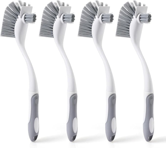 4 Pack Heavy-Duty Dish Scrub Brushes with Long Handle | Stiff Non-Scratch Bristles, Multi-Purpose Kitchen Cleaning Brushes for Pots, Pans, Bottles, Deep Cleaning