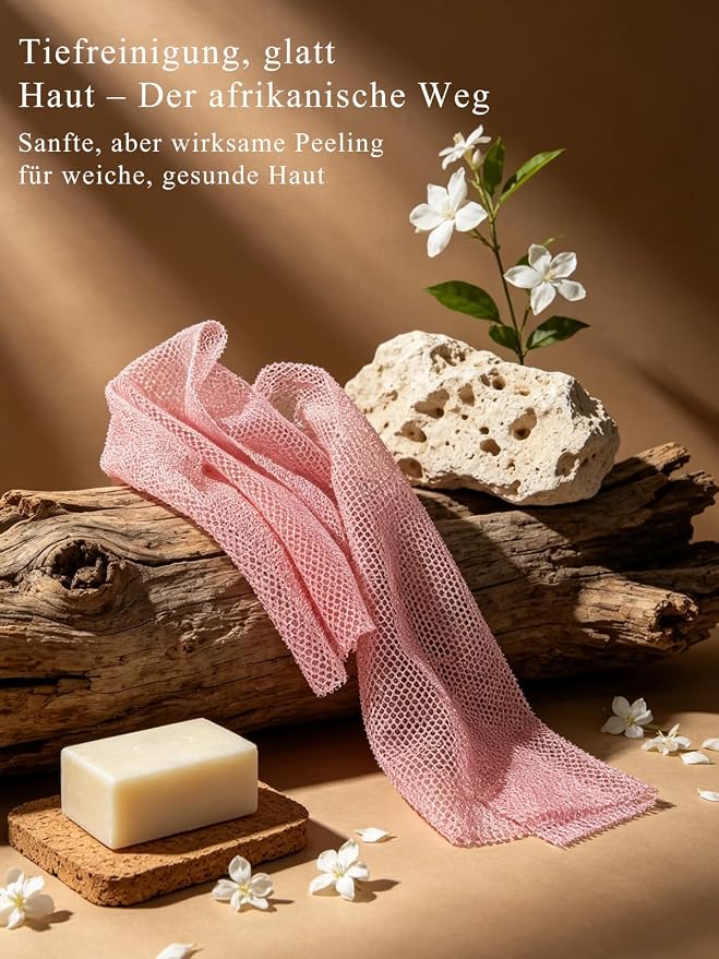 SPMKTBOZAI 4 Pack African Net Sponge, Authentic African Exfoliating Net Sponge for Body & Back, Extra Long Stretchable African Wash Cloth Bath Scrubber for Smooth Skin & Daily Shower