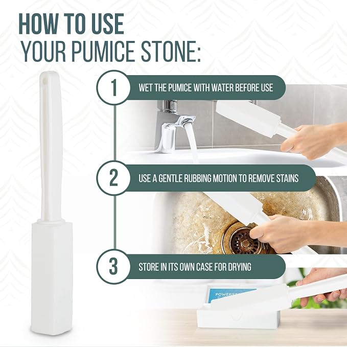 Powerstone Pumice Stone Toilet Bowl Cleaner with Extra Long Handle - 4 Pack | 3'' Longer Handle | Remove Hard Water Stains, Rings & Limescale from Toilets, Bathtubs, Sinks, Pools, BBQ