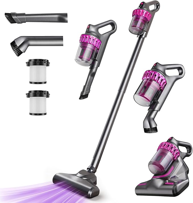 Cordless Stick Vacuum Cleaner, 6-in-1 Lightweight Handheld Vacuum, Built-in Mattress Vacuum Cleaner, 3-Speed Suction, Powerful Multi-purpose Cleaner for Hardwood Floors, Carpet, Pet Hair, Car Cleaning