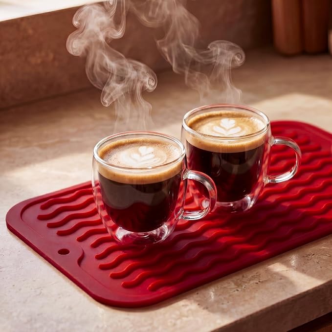 MicoYang Silicone Dish Drying Mat for Multiple Usage,Easy clean,Eco-friendly,Heat-resistant Silicone Mat for Kitchen Counter or Sink,Refrigerator or Drawer Liner Red S 12 inches x 6 inches