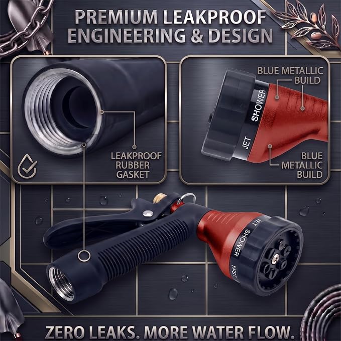 GREEN MOUNT Water Hose Nozzle 2-Pack, Zinc Alloy Garden Spray Nozzle with Adjustable Spray Patterns, Leakproof Rustproof Trigger Lock for Outdoor Cleaning & Car Wash, Red & Red