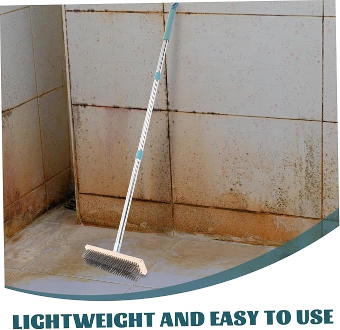 PRETYZOOM Heavy Duty Stainless Steel Scrub Brush with Pole for Tough Outdoor Cleaning for Decks Patios and Concrete Ergonomic Design for Comfortable Use