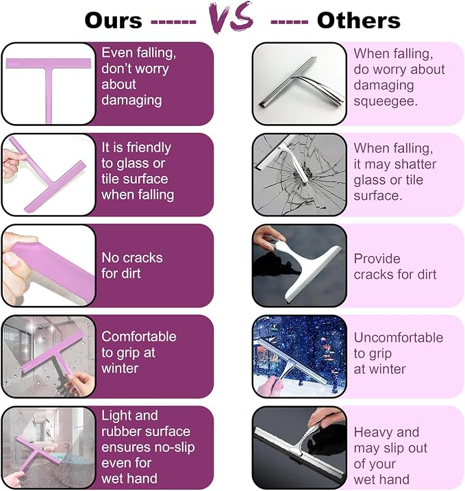Silicone Rubber Blade Shower Squeegee 9" in Width Window & Car Squeegee - Pink