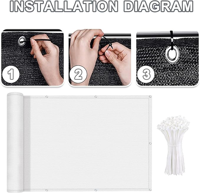 LOVE STORY 3' x 10' Balcony Privacy Screen Cover for Apartment, White | HDPE Fabric, 95% UV Block, Fence Cover for Patio Deck, Railing Screen for Porch, Privacy Protective, Custom Size Available
