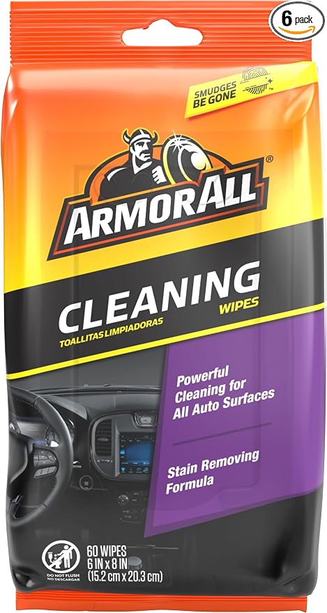 Armor All Car Interior Cleaner Wipes, Interior Cleaning Wipes for Cars, Trucks, Motorcycles, 60 Each (Pack of 6)