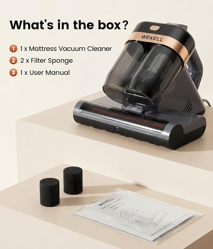 Mattress Vacuum Cleaner, 15Kpa Bed Vacuum Cleaner with UV-C Light Technology & Thermal Care, HEPA Filter & Ultrasonic, Versatile Handheld Vacuums Machine Deep Cleaner for Bed, Couch, Sofa, Crib