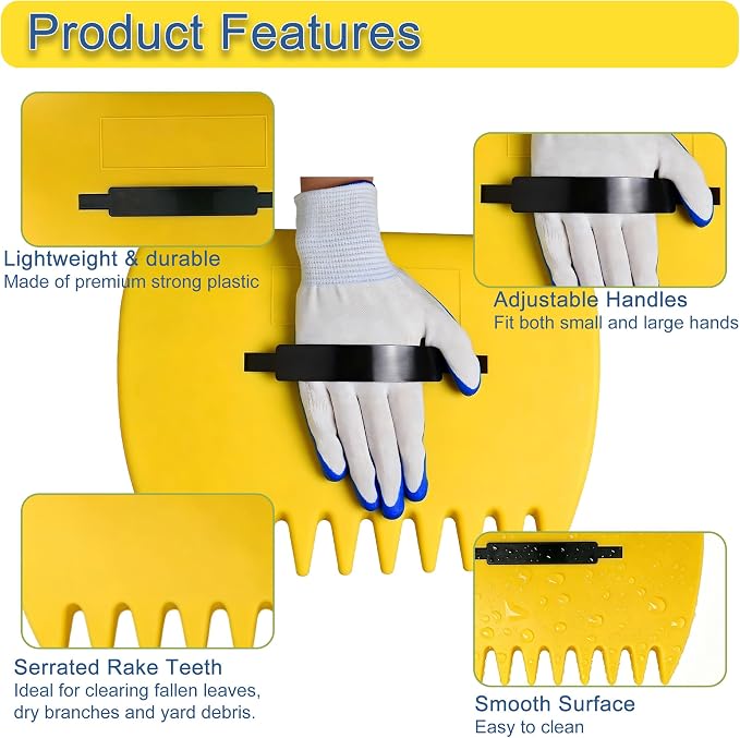 2 Sets Leaf Scoops Hand Rakes, Lightweight Plastic Leaf Grabbers | Paired with 2 pairs work gloves, ideal yard garden tool for collecting leaves, grass clippings and outdoor debris