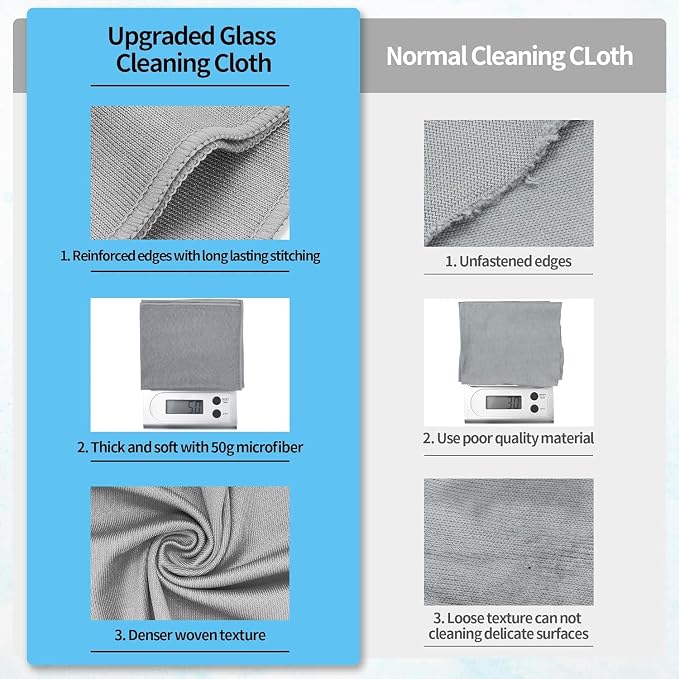 Microfiber Cleaning Cloth - 6 Pack Glasses Cleaning Cloth, 16" x 14" Window Cleaning Rags, Streak Free Lint Free Polishing Cloths Wipes for Eye Glass, Stainless Steel, Windshield, Grey