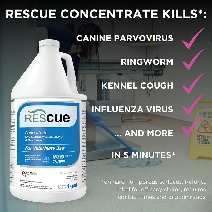 REScue One-Step Disinfectant Cleaner & Deodorizer, For Veterinary Use, Animal Shelters, Pet Foster Homes, Kennels, Litter Box, Concentrate, 1-Gallon (Pack of 4)