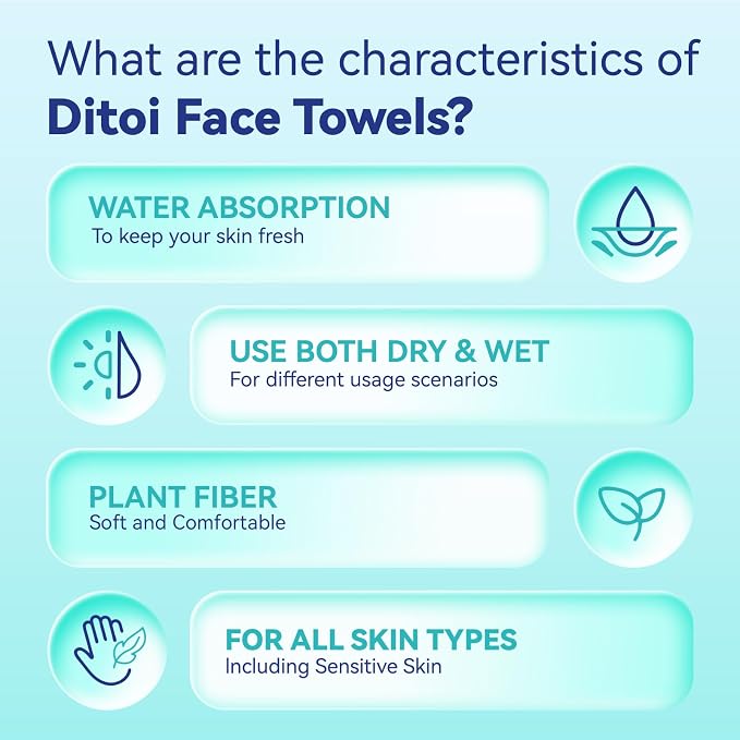 Ditoi Disposable Face Towels XXL, Soft Deep-Cleansing Face cloths,200 Count | Plant-Based Thick Facial Towels for Sensitive Skin,Disposable Washcloths for Skincare,Travel Essentials