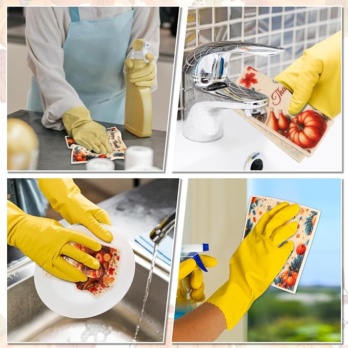 Lucomb 8 Pack Thanksgiving Swedish Dishcloths for Kitchen, Reusable Soft Kitchen Towels Dish Cloths Set Absorbent Sponge Cleaning Washable Quick Drying Bar Hand Washing