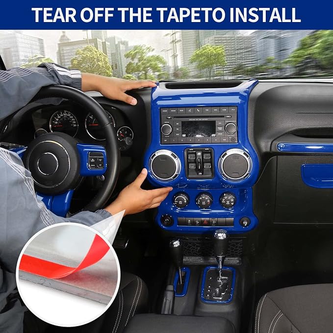 RT-TCZ for Jeep JK Interior Trim Kit Blue, JKU Center Console Dashboard Panel Trim Cover for Jeep Wrangler JK JKU 2011-2017 Blue Interior Accessories 10pcs