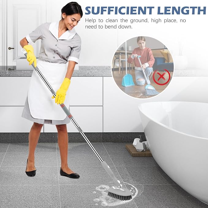 SetSail 4-in-1 Tile Tub Floor Scrubber with V-Shaped Grout Brush, Gray | with 3 Detachable Replacement Brush Head, Multi-Angle Cleaning Locks at 45°, 90°, 180° for Bathroom Kitchen Walls Tub Tile