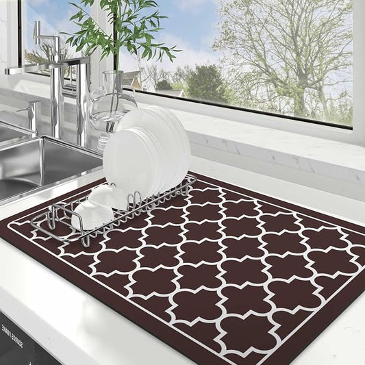 WISELIFE Dish Drying Mat Super Absorbent Drying Mat Large Dish Drying Mats for Kitchen Counter Easy Clean Dish Mat Kitchen Drying Mat16"x 24" Stylish Chocolate