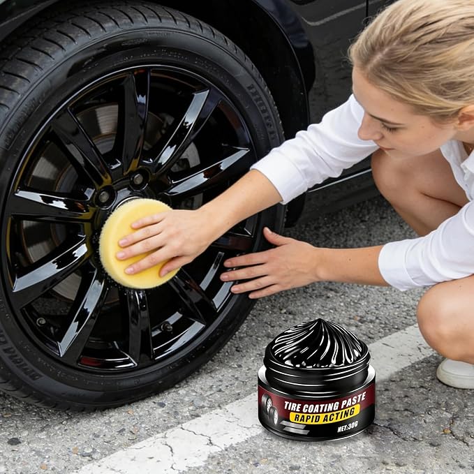 3Pcs Premium Tire Coating & Trim Restorer, New Tire Polishing Paste, Car Tire Shine with Sponge, Long-Lasting Tire Ceramic Coating, Bring Back the Original Deep Black Shine to Rubber and Plastic
