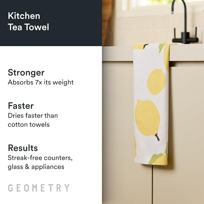 GEOMETRY Kitchen Tea Towels - Quick Dry Microfiber Dish Towels for Kitchen Sunny Lemons, 18" x 30" 1 Pack