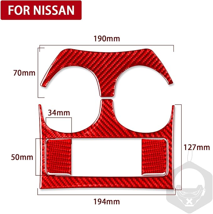 Red Real Carbon Fiber Trim for Nissan Rogue Accessories | for 2014-2020 / Rogue Sport 2017-2022 Cup Holder Panel Sticker Interior Thick Overlay Decal 4PCs