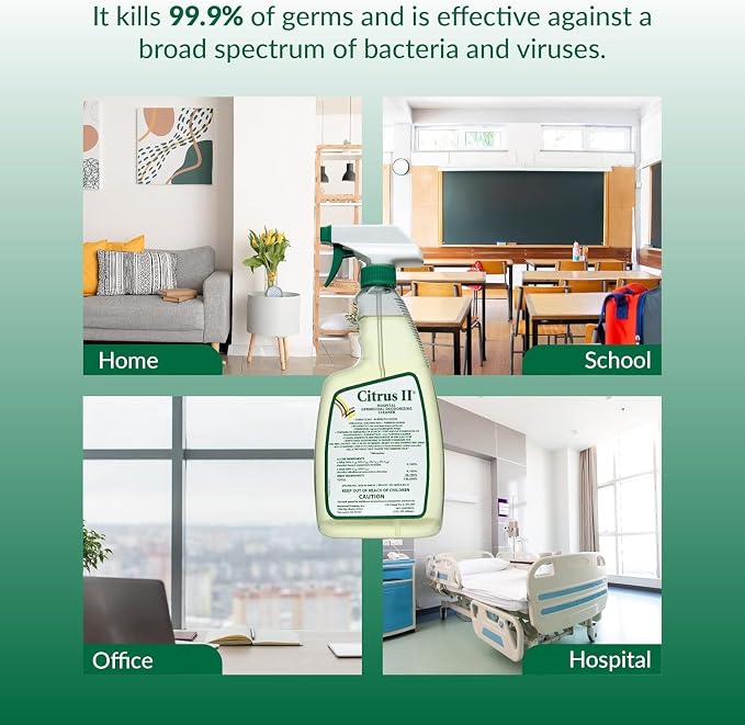Citrus II Hospital Germicidal Deodorizing Cleaner - Fresh Citrus Scent - Disinfecting Spray- for Home, Hospital and Office Surfaces and Supplies - 22 Fl Oz - Pack of 2