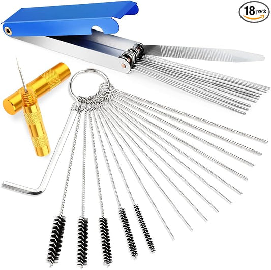 Valchoose Carburetor Cleaning Kit, Multi-Size Jet Clean Tools, 1 Set | 13 Wires,10 Needles,5 Brushes,1 Pick,1 Wrench, Efficiently Removes Carbon Deposits, Fits Motorcycle, ATV, Welder & Airbrush