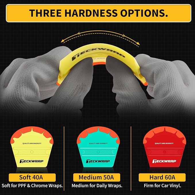 TECKWRAP Felt Squeegee for Vinyl Wrap Window Tint -Fan Shape, Soft/Med/Hard | Pro Car Wrap Tool Kit with 3 Hardness Levels Scratch-Free Tool for PPF, Decal, Inkjet Sticker Paper & Wallpaper DIY Projects