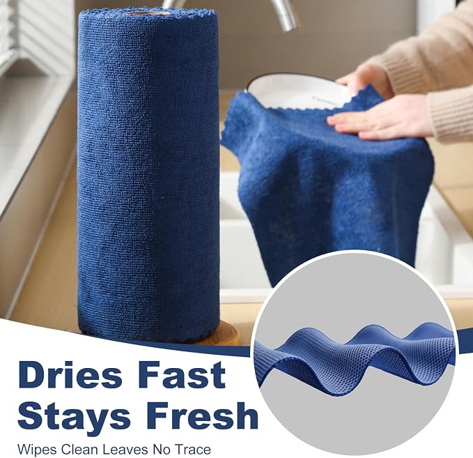 Jessy Home 2 Roll Reusable Paper Towels,100 Sheets Tear Away Microfiber Cleaning Cloth, Lint Free Cleaning Rags for Kitchen, Dishcloth,Household Cleaning Supplies