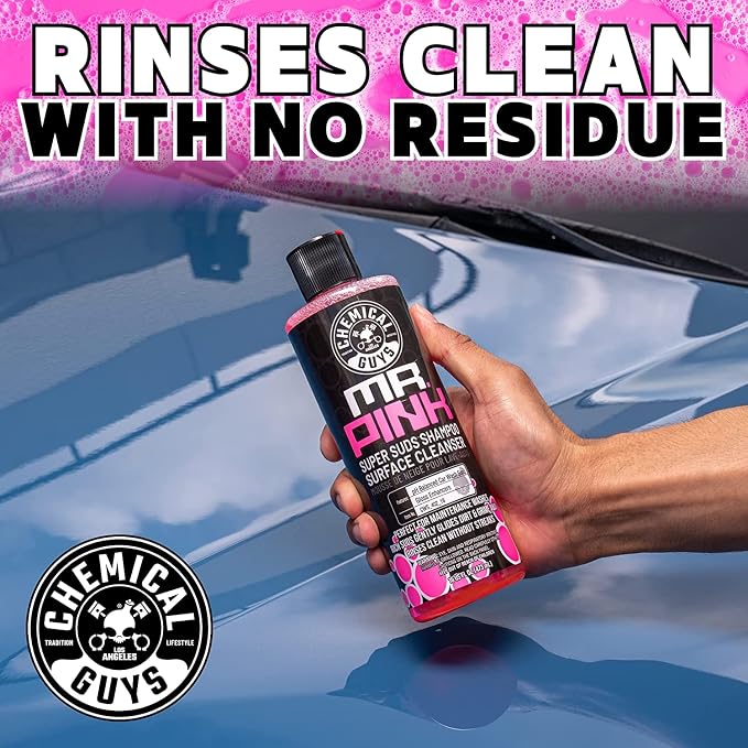 Chemical Guys, Mr. Pink Foaming Car Wash Soap & Chenille Mitt Kit, 16 oz | High-foaming Mr. Pink soap with a plush chenille mitt for safe, scratch-free contact washing, a starter combo