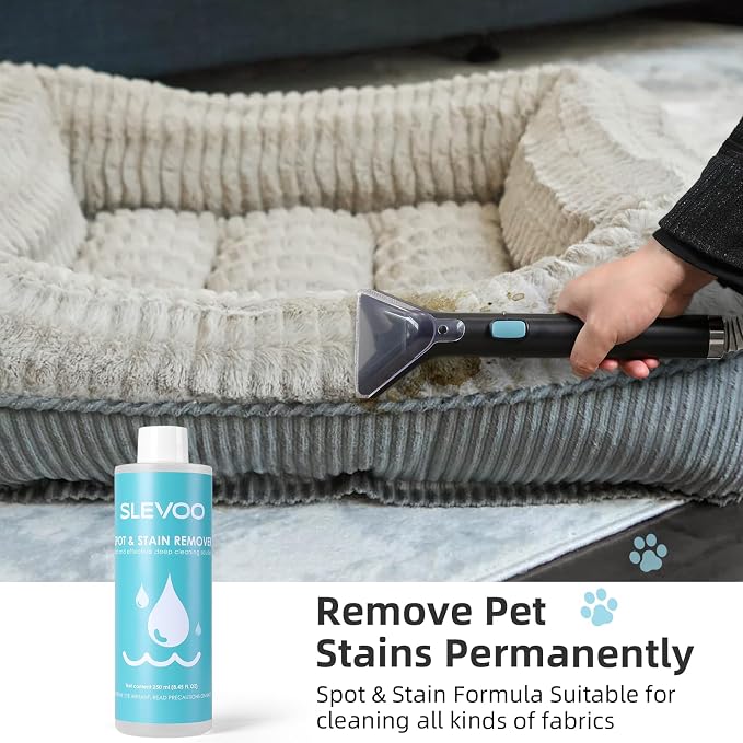 Slevoo 450W Portable Carpet Cleaner Machine with 1 Bottle Cleaning Solutions, Strong Suction Upholstery and Furniture Cleaner for Cleaning Stairs, Car Interiors, for Pet Footprint, Dust, Oil (Blue)