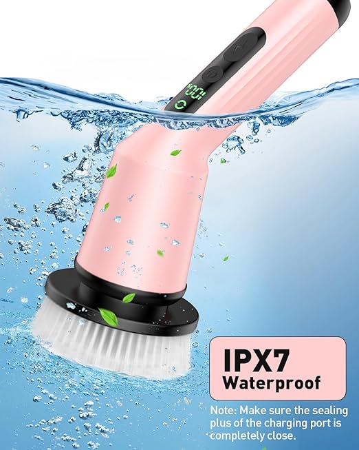 Shower Scrubber with Long Handle, Shower Cleaner Brush with 8 Floor Machine Pads, Cordless Electric Spin Scrubber for Cleaning with 2 Speed, Cleaning Supplies for Bathroom Bathtub Kitchen Floor Toilet