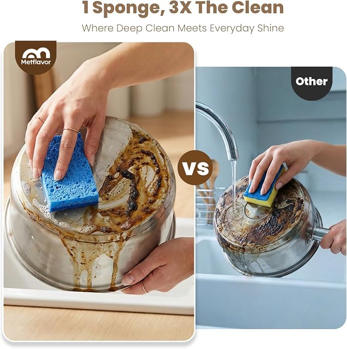 Metflavor Kitchen Sponges, 48 Count, Non-Scratch Scrub Sponge, Dual Sided Cleaning Sponges for Dishes, Kitchen, Bathroom
