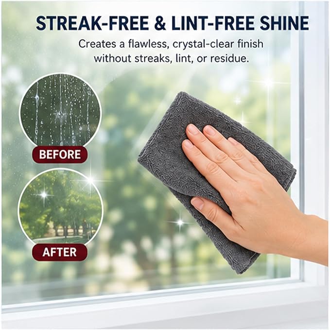 Magic Cleaning Cloth Thickened 5 Pack - 16x12 Inch Reusable Microfiber Cleaning Cloths, Streak-Free & Lint-Free for Glass, Window, Kitchen, Stainless Steel, Cars & Screens (5Pack)