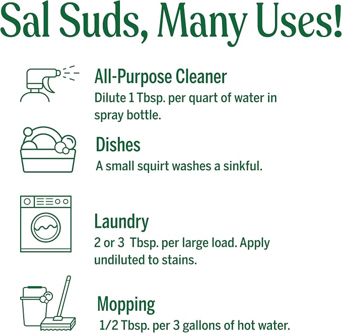 Dr. Bronner's Sal Suds Biodegradable Cleaner (16 oz) – All Purpose Pine Mop Detergent for Floors, Laundry & Dishes, Multi Surface Concentrate, Heavy-Duty Degreaser