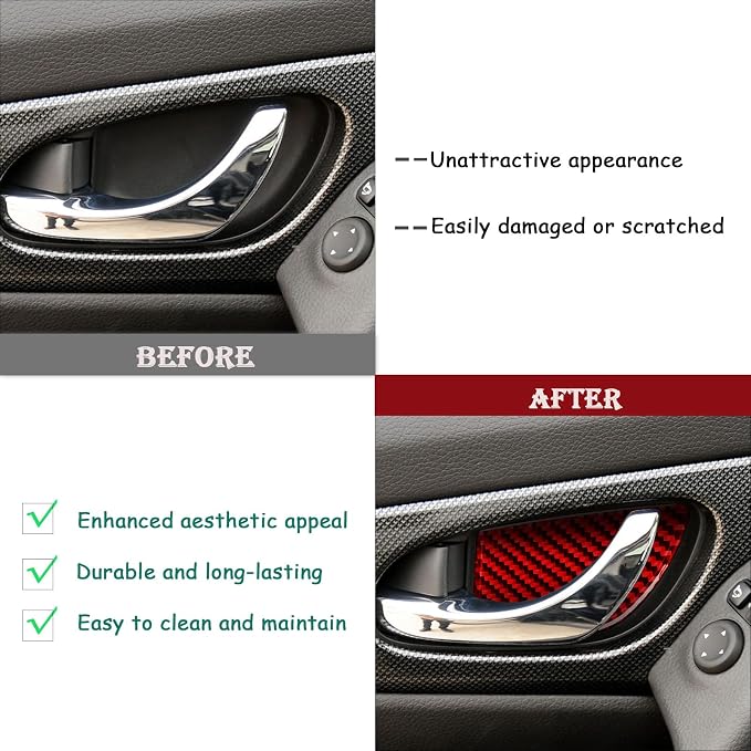 Red Real Carbon Fiber Trim for Nissan Rogue Accessories | for 2014-2020 / Rogue Sport 2017-2022 Inner Door Bowl Cover Sticker Interior Thick Overlay Decal