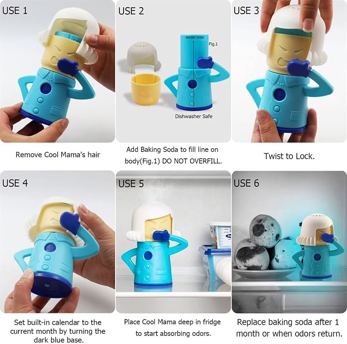Angry Mom Microwave Oven Steam Cleaner and Chilly Freezer Odor Absorber Deodorizer Equiment 2 Pcs Kitchen Gadget Tools Quickly Removes Stains and Odors (Blue&Teal)