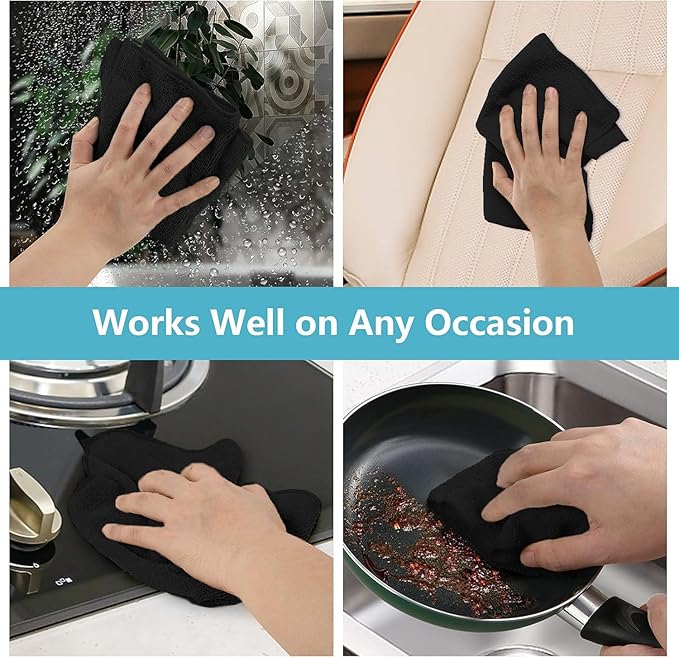 HOMEXCEL 50PK Microfiber Cleaning Cloth, Cleaning Rag for Home, 11.5x11.5in | Reusable, Lint Free, Scratch-Free and Highly Absorbent Towels for Kitchen, Window and Glass, Cars, Black
