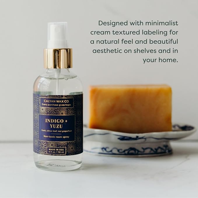 Calyan Wax Co. Indigo & Yuzu Room Spray - Natural Room Deodorizer | Long Lasting Clean Air Freshener - Room Spray for Luxurious Home Fragrance - Bedroom, Bathroom & Car Spray - 4 fl oz