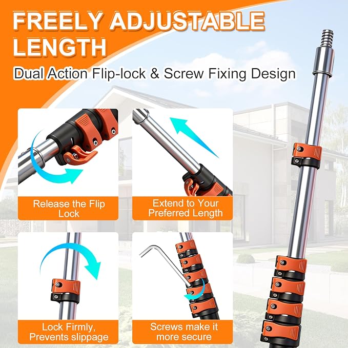 18FT Window Cleaning Kit, 2-in-1 Squeegee with 3-12FT Telescoping Pole & Flip-Lock & Screw Dual Locking, Professional Long Handle Washing Tool for High Windows
