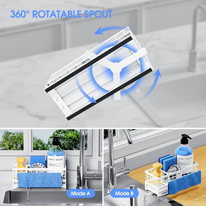 Kitchen Sink Sponge Holder - Self-Draining, Detachable Dish Cloth Holder, Rustproof Kitchen Countertop Organizer (White)